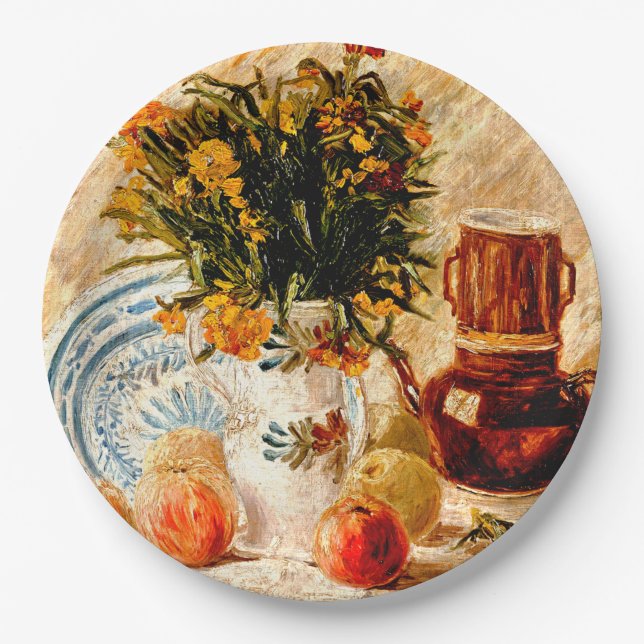 Assiettes En Carton Van Gogh - Vie morte avec pot de café et fleurs (Devant)