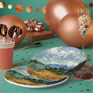 Assiettes En Carton Van Gogh - Wheatfield avec Cypress Tree