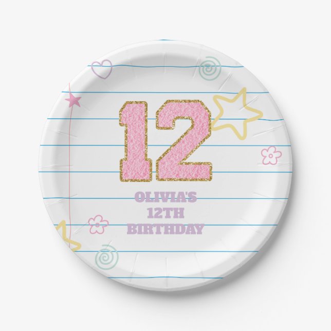 Assiettes En Carton Varsity pastel patch carnet 12e anniversaire (Devant)