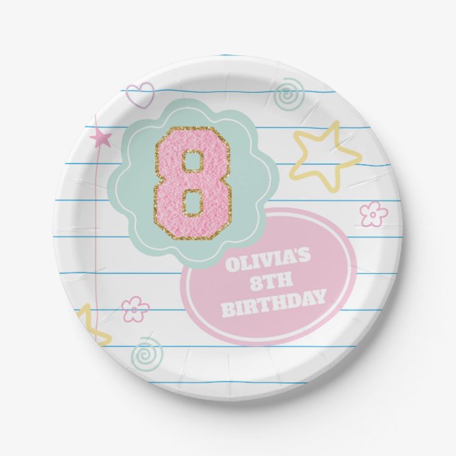 Assiettes En Carton Varsity pastel patch carnet 8e anniversaire (Devant)