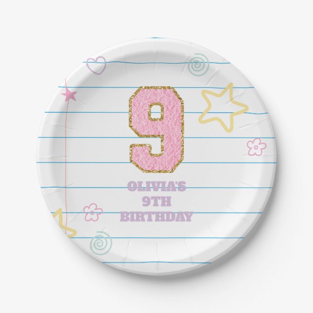 Assiettes En Carton Varsity pastel patch carnet 9e anniversaire (Devant)