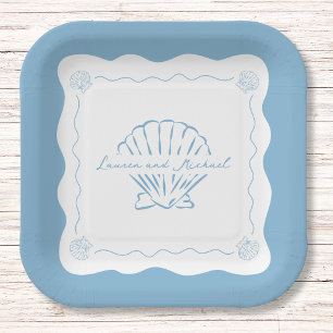Assiettes En Carton Vastes côtes modernes minimalistes Dusty Blue Mari