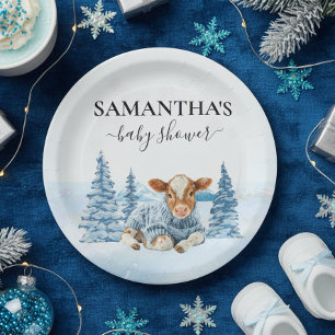 Assiettes En Carton Veau de vache bébé Noël hiver ferme