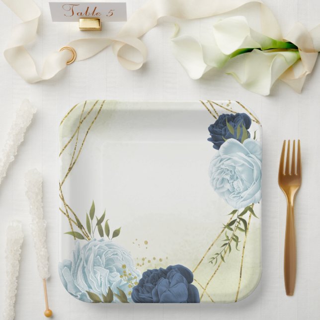 Assiettes En Carton végétation marine et bleu poussiéreux (Mariage)