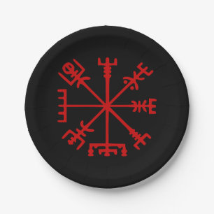 Assiettes En Carton Vegvísir rouge sang (boussole de Viking)
