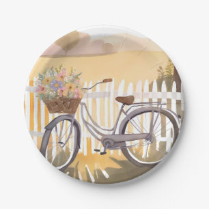 Assiettes En Carton Vélo Panier de Fleurs Aquarelle Florale