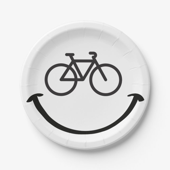 Assiettes En Carton Vélo slogan avec le visage heureux. Belle souris. (Devant)