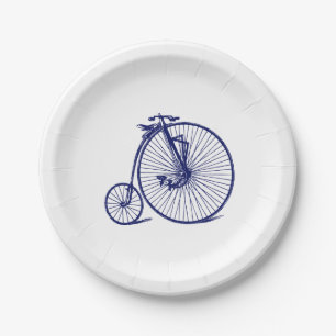Assiettes En Carton Vélo Velocipede Penny Farthing vintage Blu