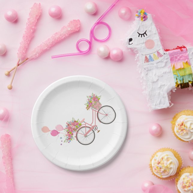 Assiettes En Carton Vélo Whimsical Rose (Fête)