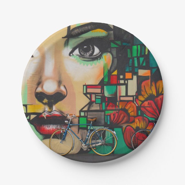 Assiettes En Carton Vélos sur le mur de Graffiti (Devant)
