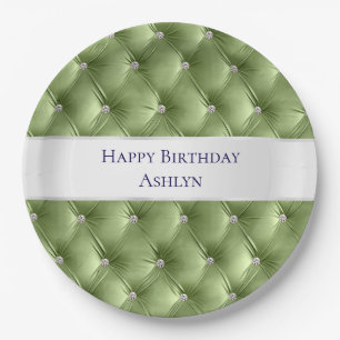 Assiettes En Carton Velours Luxe Glam Vert Sauge