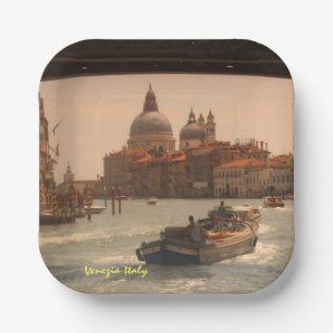 Assiettes En Carton Venise Italie Grand Canal Vintage