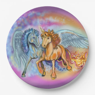 Assiettes En Carton Vent et flamme Romantique pegasus et licorne