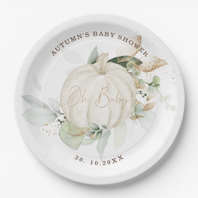 Assiettes En Carton Verdure douce Baby shower Gold Automne Automne (Devant)