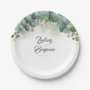 Assiettes En Carton Verdure - Eucalyptus et Mariage Feuille or