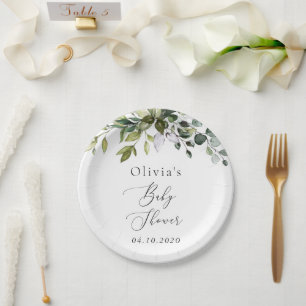 Assiettes En Carton Verdure, Eucalyptus Feuilles, Boho, Baby shower