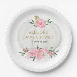 Assiettes En Carton Verdure florale rose vif citrouilles blancs