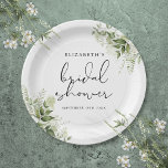 Assiettes En Carton Verdure rustique Élégante Fête des mariées Script<br><div class="desc">Cette élégante plaque de papier de douche feuille de verdure botanique peut être personnalisée avec vos informations dans la typographie chic. Conçu par Thisisnotme©</div>