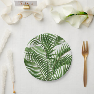 Assiettes En Carton Verdure tropicale Aquarelle Palm Tree Feuilles