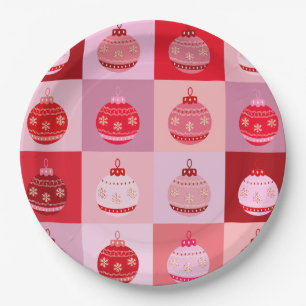 Assiettes En Carton Vérification De Noël - Ornements Roses Et Rouges À