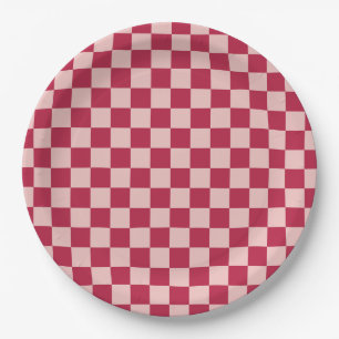 Assiettes En Carton Vérifier Magenta Et Peach Motif Checkerboard