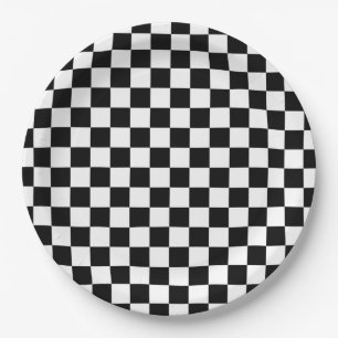 Assiettes En Carton Vérifier noir blanc À damiers Motif tableau de b