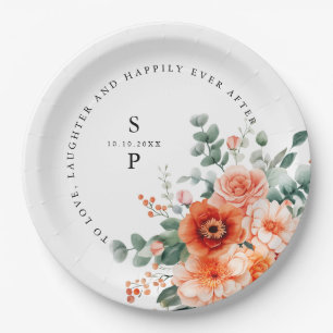 Assiettes En Carton Verona Sunset Bright Orange Moderne Mariage Floral