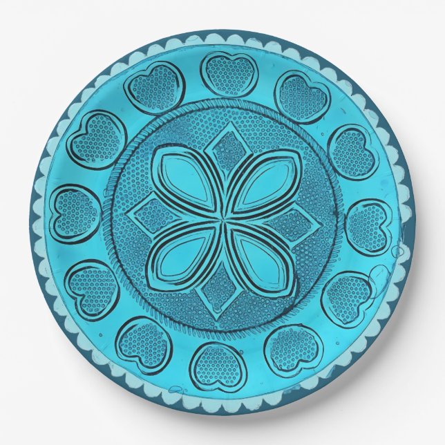 Assiettes En Carton Verre Aqua Antique Fleur Romantique Fausse Chine (Devant)