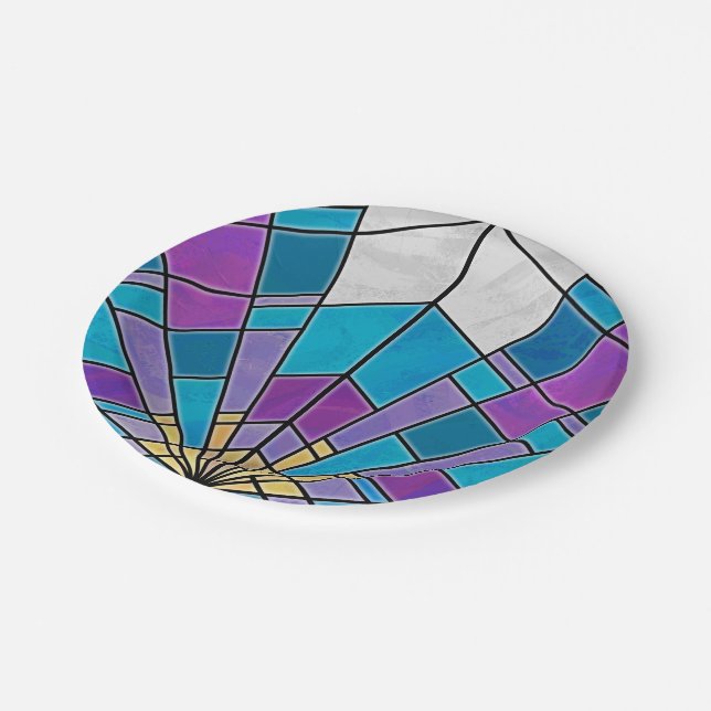 Assiettes En Carton Verre de taches avec Motif d'angle bleu et violet (Angle)