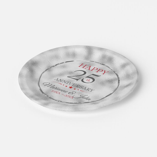 Assiettes En Carton Verre gris clair monogramme - 25e anniversaire (Angle)