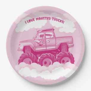 Assiettes En Carton Version rose I Love Monster Trucks Image