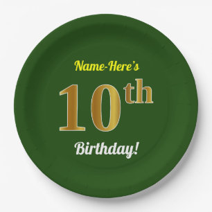 Assiettes En Carton Vert, anniversaire d'or de Faux 10ème + Nom fait