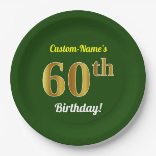 Assiettes En Carton Vert, anniversaire d'or de Faux soixantième + Nom