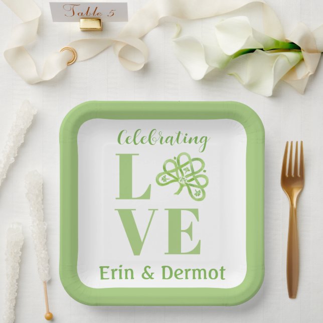 Assiettes En Carton Vert celtique Shamrock aquarelle Mariage NAME (Mariage)