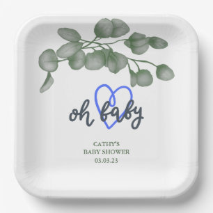 Assiettes En Carton Vert de marque personnalisée Oh Baby Baby shower