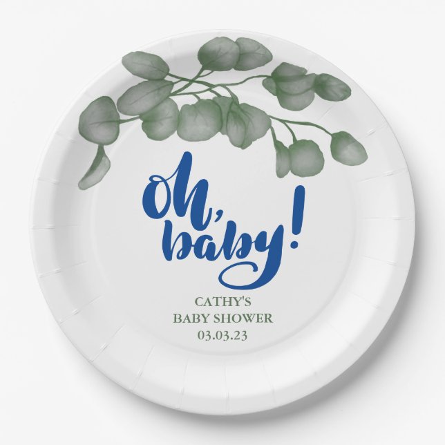 Assiettes En Carton Vert de marque personnalisée Oh Baby | BABY SHOWER (Devant)