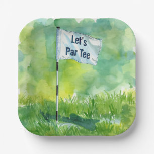 Assiettes En Carton Vert de putting de golf avec drapeau de départ par