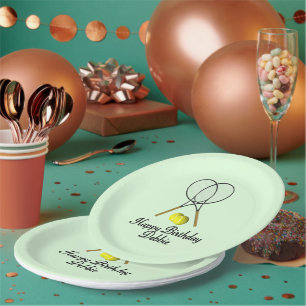 Assiettes En Carton Vert de sport de tennis d'anniversaire