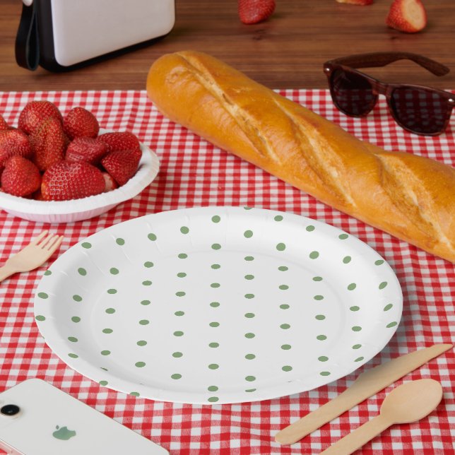 Assiettes En Carton Vert doux Pois blanc (Pique-nique)