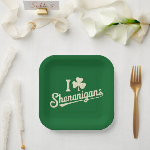 Assiettes En Carton Vert Drôle Irlandais Patty's Trèfle Saint-Patrick