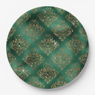 Assiettes En Carton Vert élégant et or faux Noël vintage