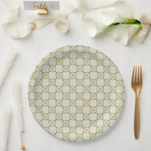Assiettes En Carton Vert esthétique À damiers tournesol Motif Y2K