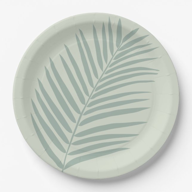 Assiettes En Carton Vert feuille de palme tropicale (Devant)