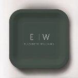 Assiettes En Carton Vert foncé Élégant moderne minimaliste noir blanc<br><div class="desc">Faites-vous plaisir avec notre plaque de Monogramme minimaliste classique et élégant. Conçu avec soin, ce plateau allie élégance intemporelle et minimalisme contemporain, ajoutant une touche d'élégance raffinée à vos tables. Réalisée avec précision et attention au détail, cette assiette est plus qu'une simple vaisselle, c'est une déclaration personnalisée de goût raffiné...</div>