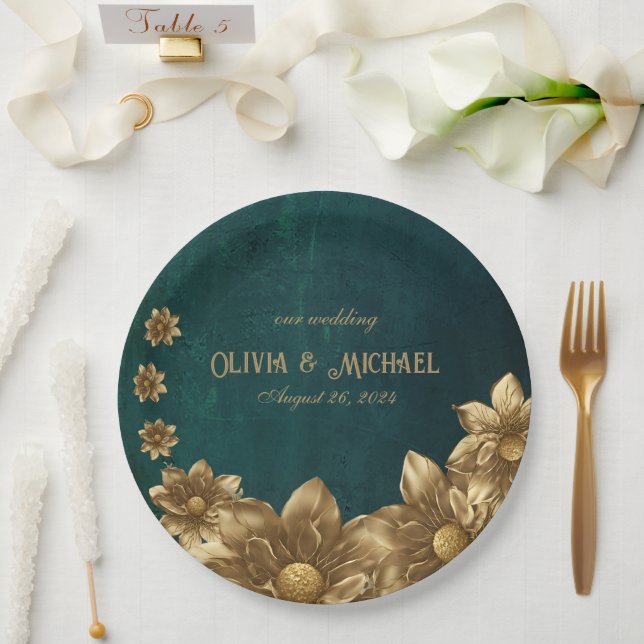 Assiettes En Carton Vert foncé vintage (Mariage)