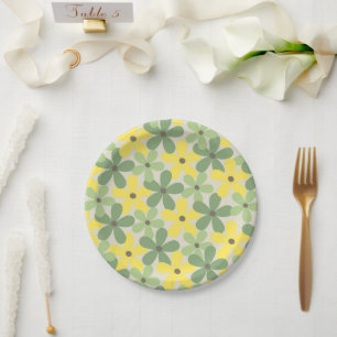 Assiettes En Carton Vert jaune rétro Y2K les années 70 Fleur Motif