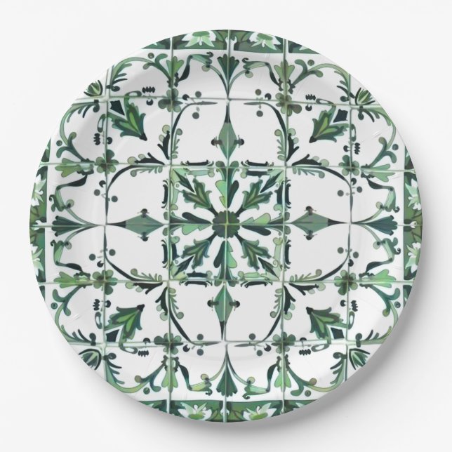 Assiettes En Carton Vert, marocain, mosaïque, (Devant)