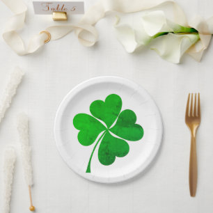Assiettes En Carton Vert moderne Lucky 4 coeur feuille shamrock de trè