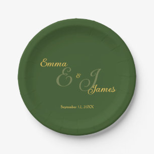Assiettes En Carton Vert olive minimal et Mariage or