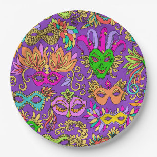 Assiettes En Carton Vert pourpre lumineux de masque de mascarade de